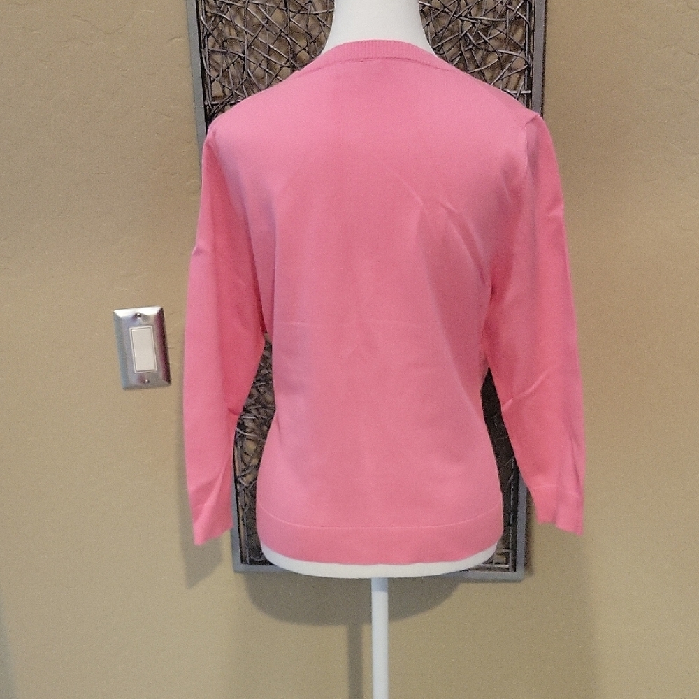 Garnet Hill Pink Cardigan with Embroidered White Floral Design.  NWOT. - Picture 4 of 6